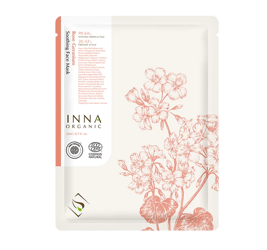 Inna Organic Rose Geranium Skin Soothing Facial Mask - 1 pc/ 3 pcs package/ 5 pcs package