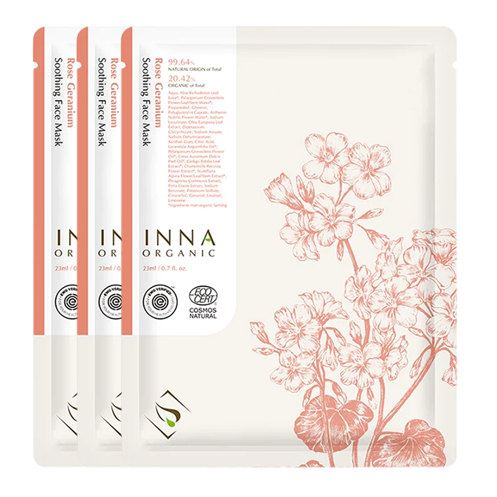 Inna Organic Rose Geranium Skin Soothing Facial Mask - 1 pc/ 3 pcs package/ 5 pcs package