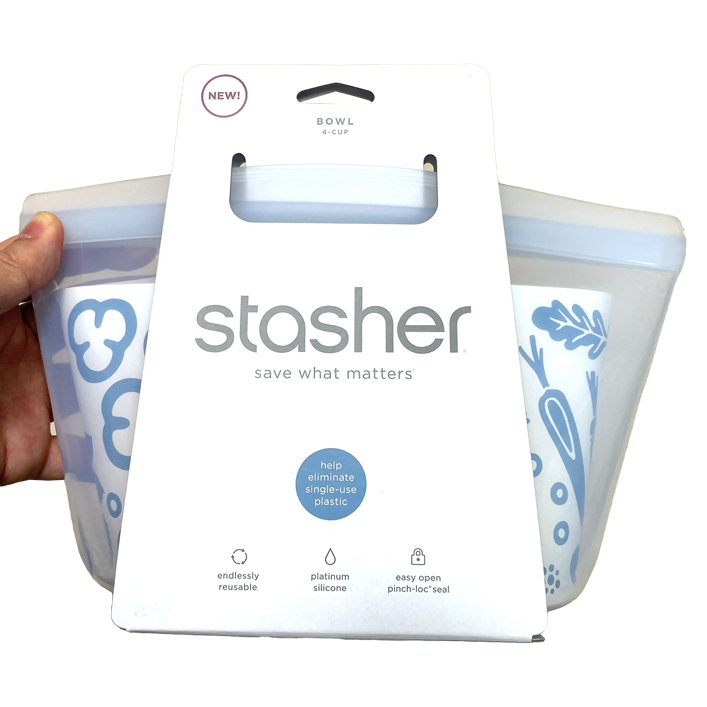 【美國stasher】取代塑膠袋，健康又環保的透明食品級矽膠密封儲物碗 - 4 杯碗