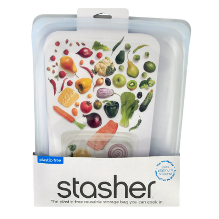 Stasher Silicone Reusable Space-Efficient Storage Bag (Clear) - Large (half gallon/1.92L/64.2 fl oz)