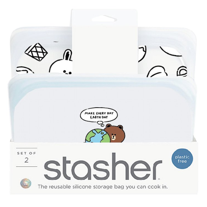 Stasher Silicone Reusable Space-Efficient Storage Bag (Line Friends) - Set of 2 (Small + Medium) Limited Stock